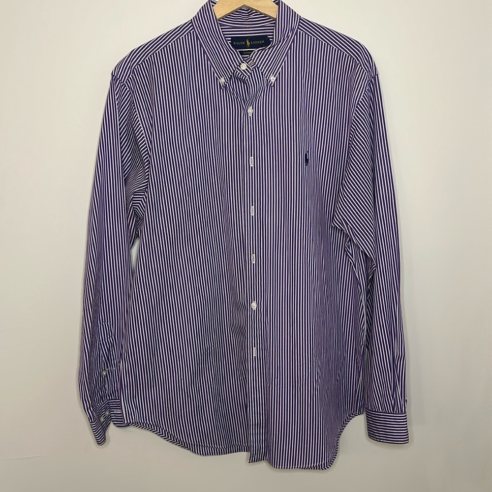 Ralph Lauren blue label button down shirt. Purple and White striped